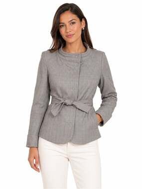 Tom K Nguyen Tweed Snap Button Belted Size 2 Career Blazer Suit Jacket